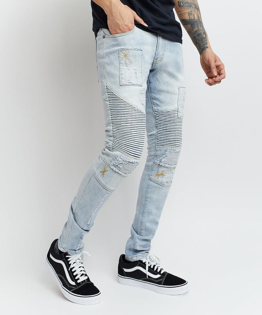 商品Reason Clothing|Fraiser Ripped Moto Details Light Blue Denim Jeans,价格¥222,第7张图片详细描述