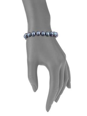 Sterling Silver & Semi-Round Black Pearl Necklace, Bracelet & Earrings Set商品第4张图片规格展示