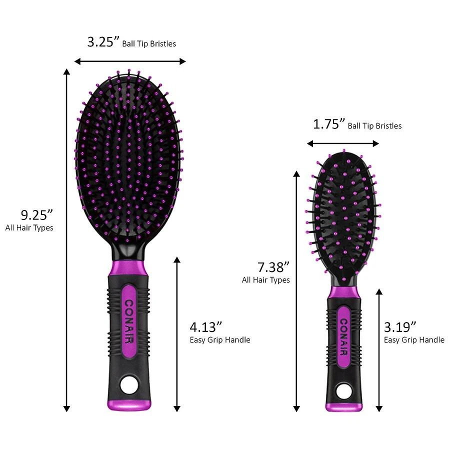 商品Conair|Professional Cushion Hairbrush, 2pc Multi-Size Set,价格¥50,第4张图片详细描述