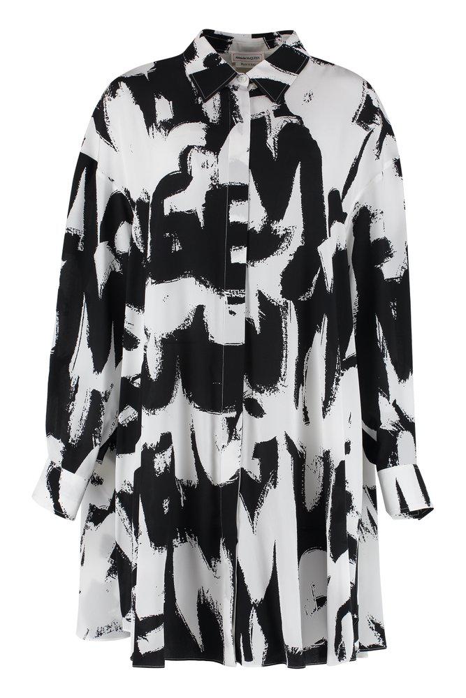 Alexander McQueen Graffiti-Printed Long-Sleeved Shirt Dress商品第1张图片规格展示