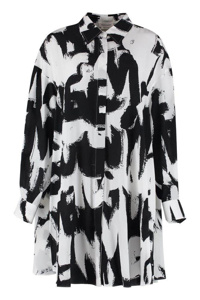 商品Alexander McQueen|Alexander McQueen Graffiti-Printed Long-Sleeved Shirt Dress,价格¥7506,第1张图片