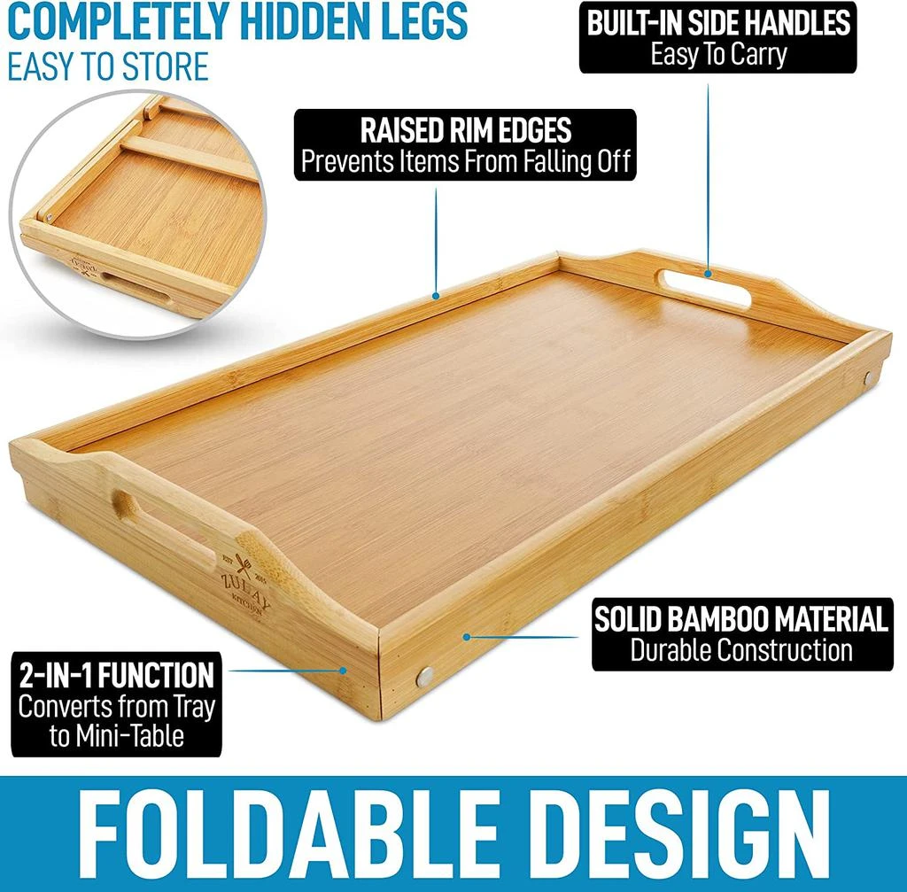 商品Zulay Kitchen|Bamboo Breakfast in Bed Tray Table with Folding Legs and Handles,价格¥390,第2张图片详细描述