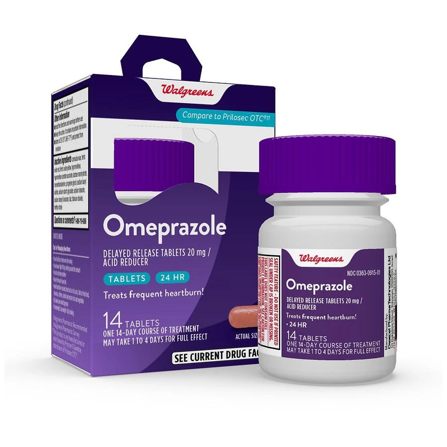 商品Walgreens|Omeprazole Delayed Release Tablets 20 mg, Acid Reducer, For Frequent Heartburn,价格¥74,第3张图片详细描述