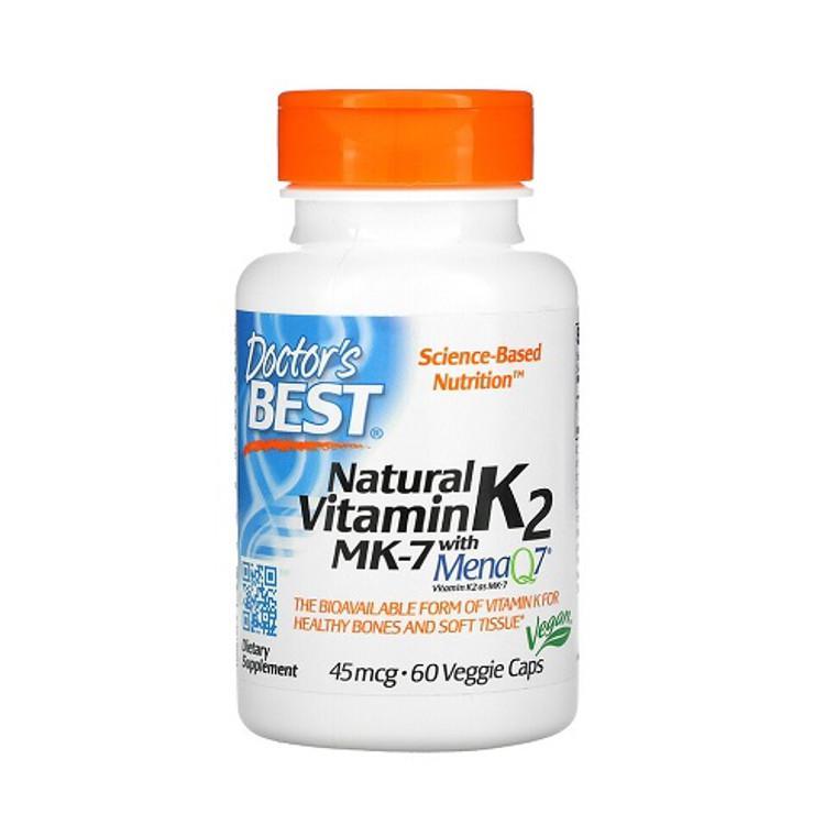 商品Doctors Best Vitamins|Doctors Best Natural Vitamin K2 MenaQ7 45mcg Veggie Capsules, 60 Ea,价格¥71,第1张图片