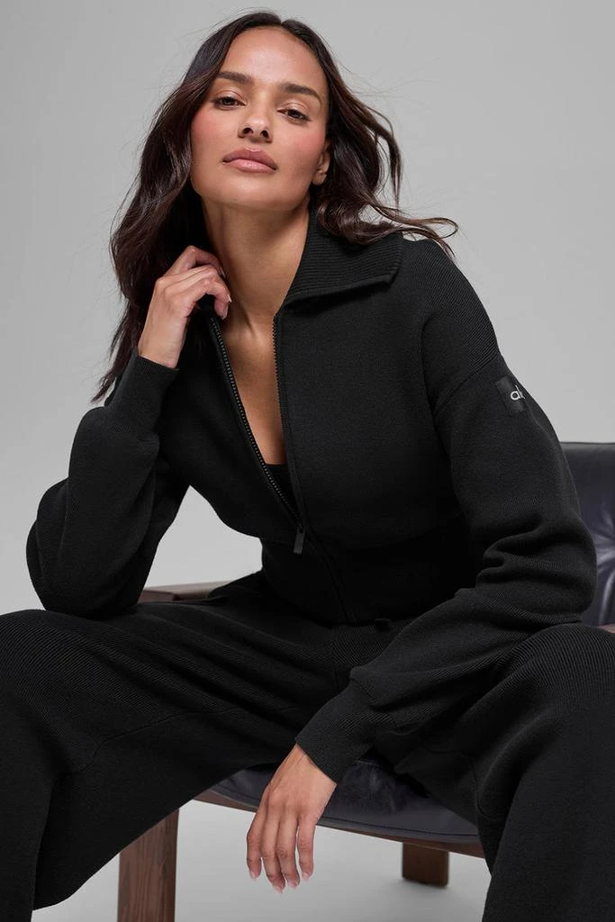 商品Alo|女士 Scholar Knit 短款全拉链夹克 - 运动混纺灰色,价格¥1431,第4张图片详细描述