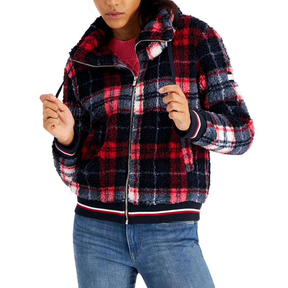 Women's Plaid Zip Sherpa Jacket商品第1张图片规格展示