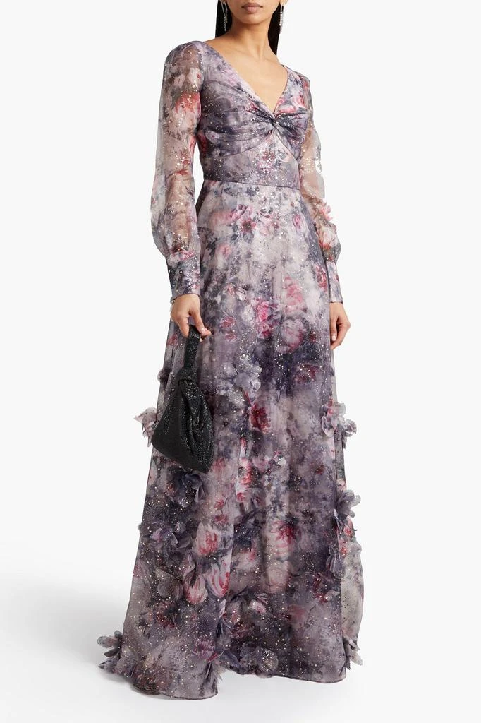 商品MARCHESA|Twisted floral-appliquéd printed organza gown,价格¥1267,第2张图片详细描述