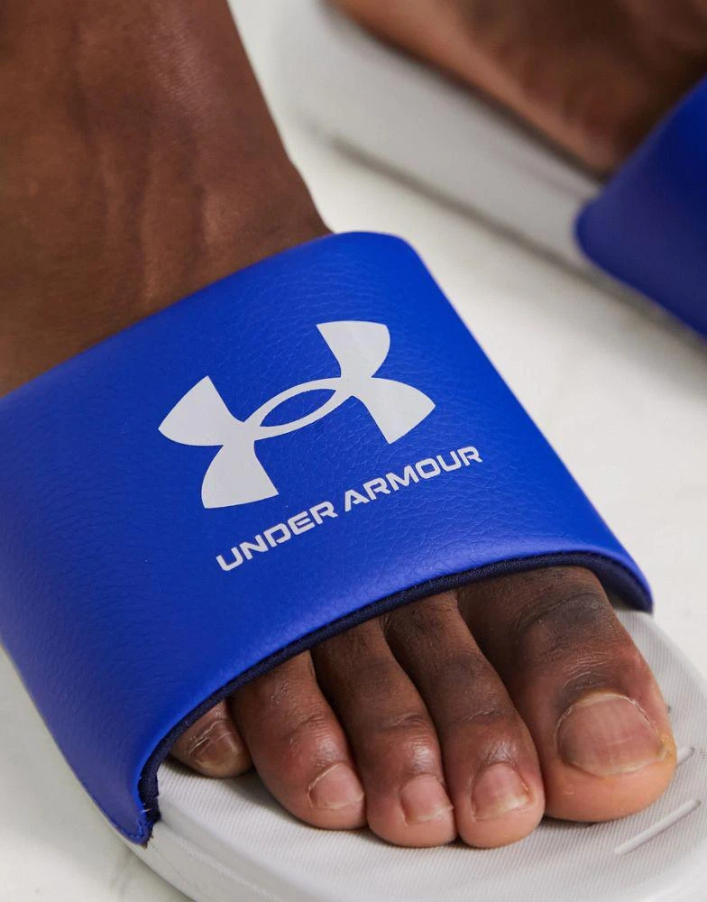 商品Under Armour|Under Armour Ansa Fix sliders in grey and blue,价格¥157,第3张图片详细描述