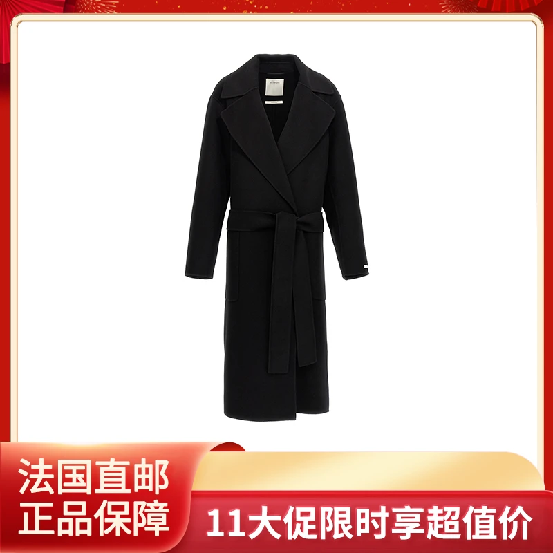 商品Max Mara|MAX MARA/麦丝玛拉 Sportmax系列 女士黑色羊毛腰部腰带后开衩翻领大衣VELENO013A,价格¥3279,第1张图片