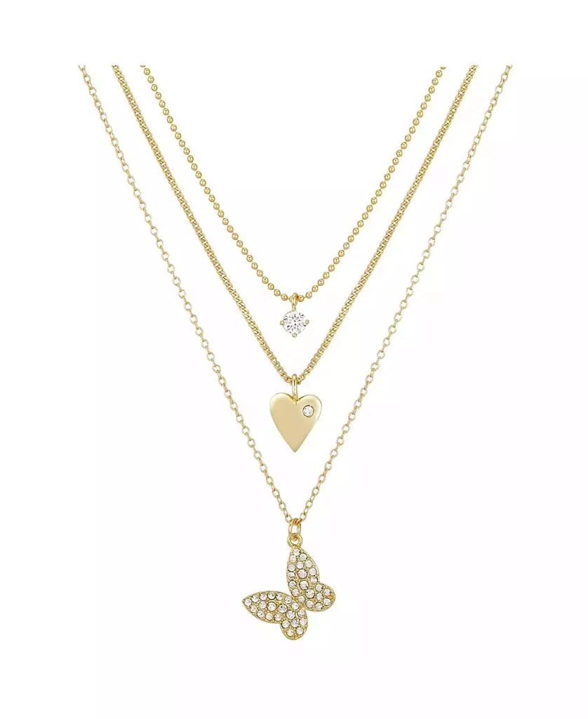 商品Unwritten|14K Gold Flash-Plated 3-Pieces Cubic Zirconia Butterfly Layered Pendants Set,价格¥114,第1张图片