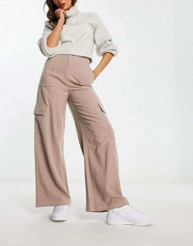 商品ASOS|ASOS DESIGN cargo trouser with linen in taupe,价格¥259,第1张图片