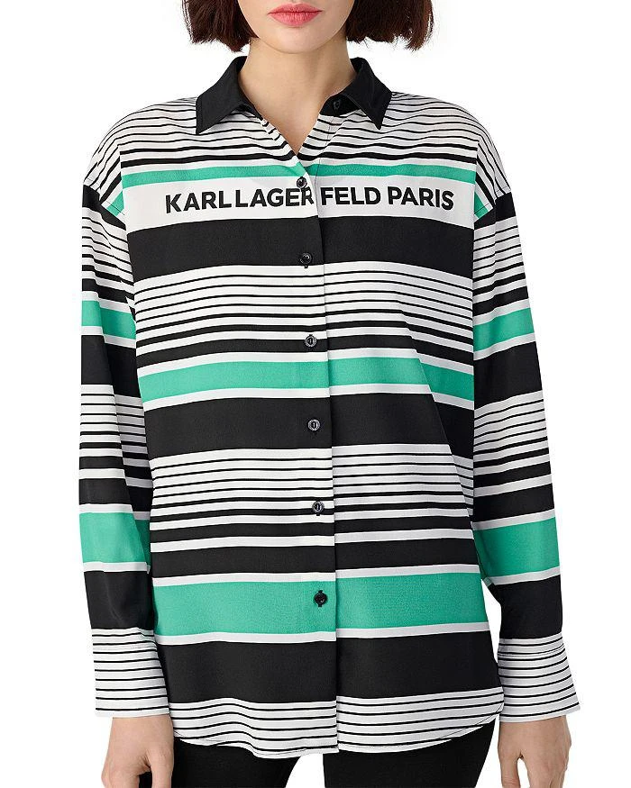 商品Karl Lagerfeld Paris|Striped Oversized Logo Shirt,价格¥224,第1张图片