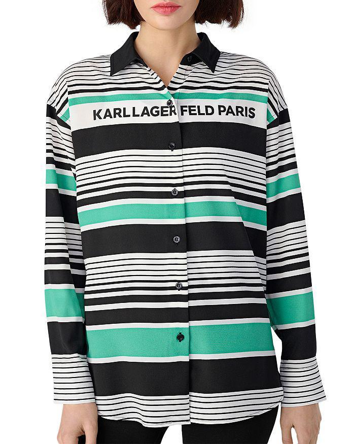 商品Karl Lagerfeld Paris|Striped Oversized Logo Shirt,价格¥224,第1张图片详细描述
