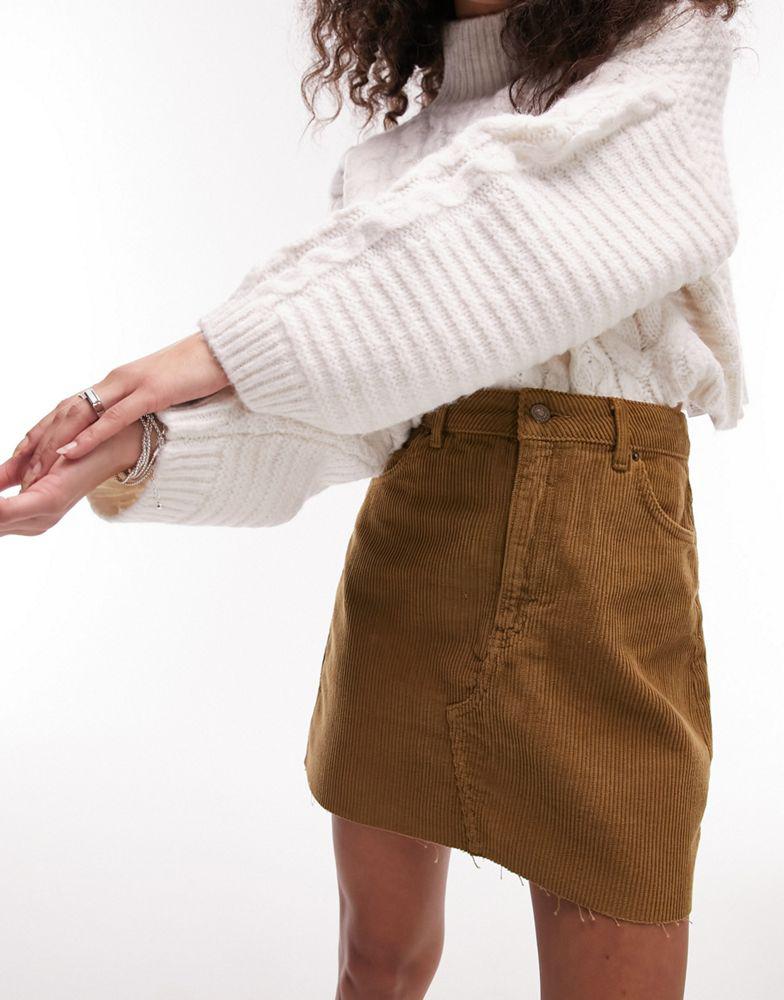 Topshop denim skirt in khaki cord商品第1张图片规格展示