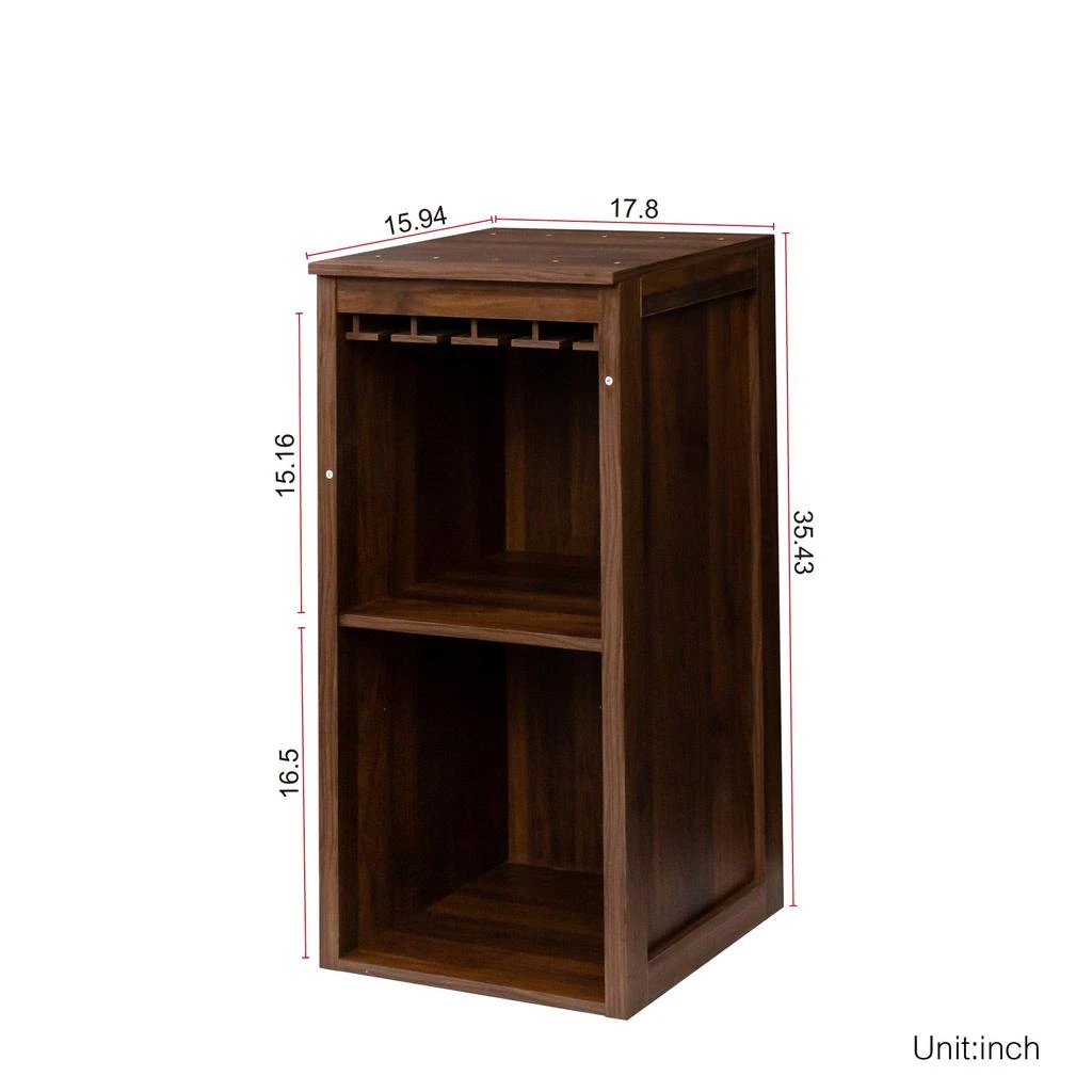 商品Streamdale Furniture|Streamdale Brown Walnut Color Modular Wine Bar Cabinet With Storage Shelves,价格¥1324,第3张图片详细描述