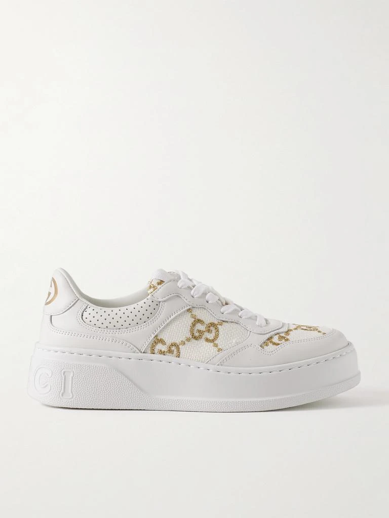 商品Gucci|皮革金属感刺绣帆布厚底运动鞋  - IT36,价格¥8054,第1张图片