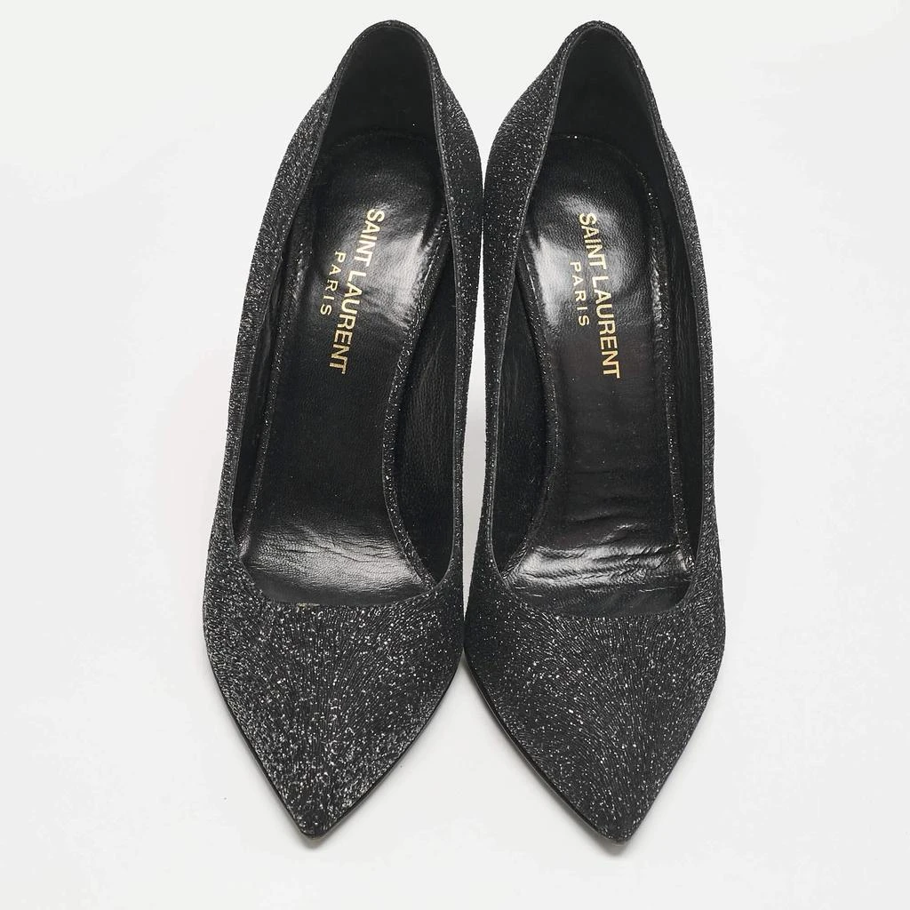 商品[二手商品] Yves Saint Laurent|Saint Laurent Black Glitter and Textured Leather Pointed Toe Pumps Size 38,价格¥2303,第3张图片详细描述
