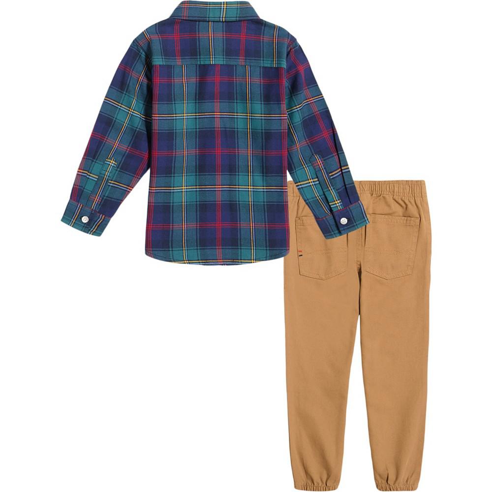 Toddler Boys Plaid and Denim Button-Front Shirt and Sueded Twill Joggers Set, 2 Piece商品第2张图片规格展示