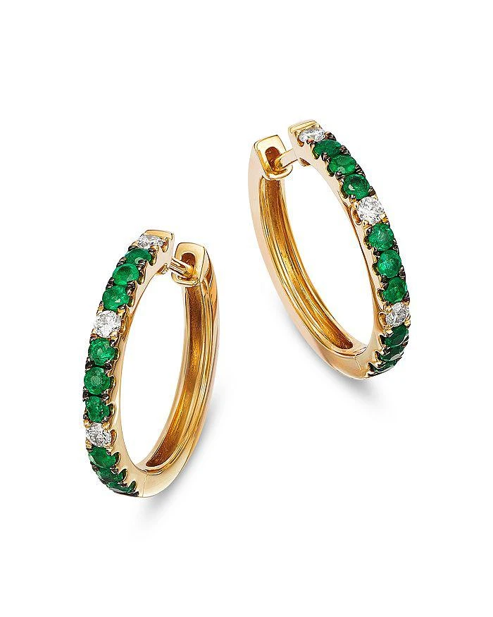 商品Bloomingdale's Fine Collection|Emerald & Diamond Hoop Earrings in 14K Yellow Gold,价格¥22092,第1张图片详细描述