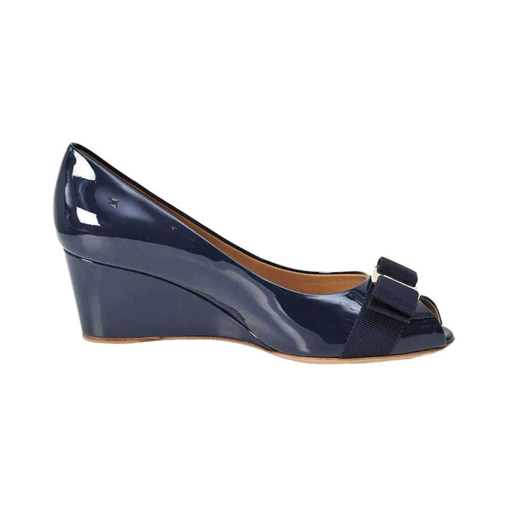 SALVATORE FERRAGAMO 深蓝色女士坡跟鞋 0539742 商品