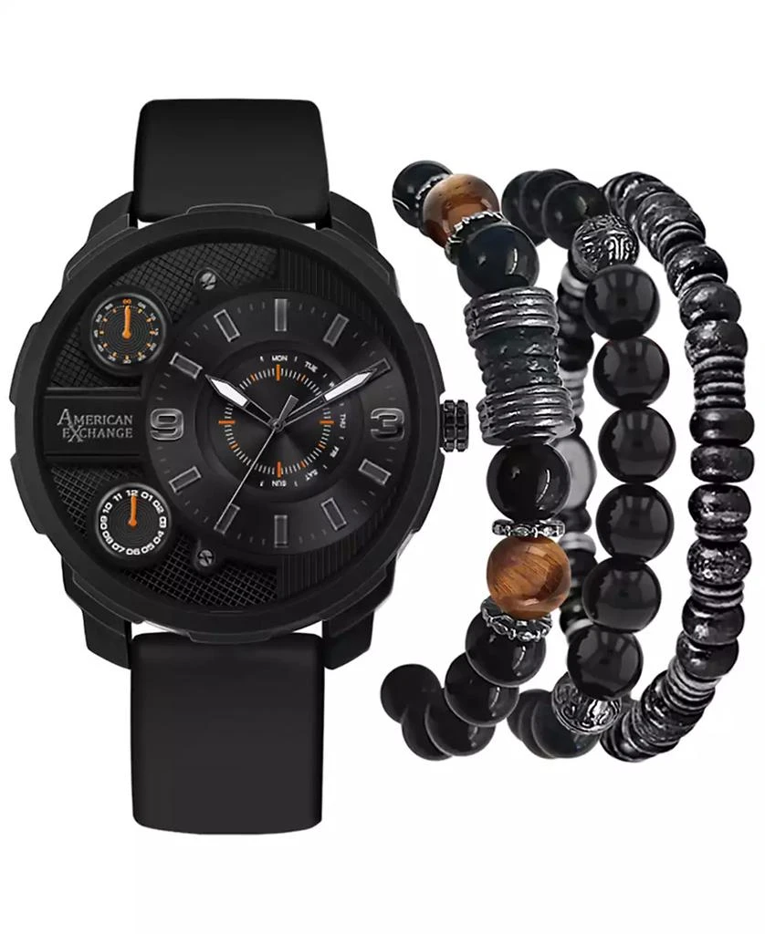 商品American Exchange|Men's Black Rubber Strap Watch 46mm Gift Set,价格¥150,第1张图片