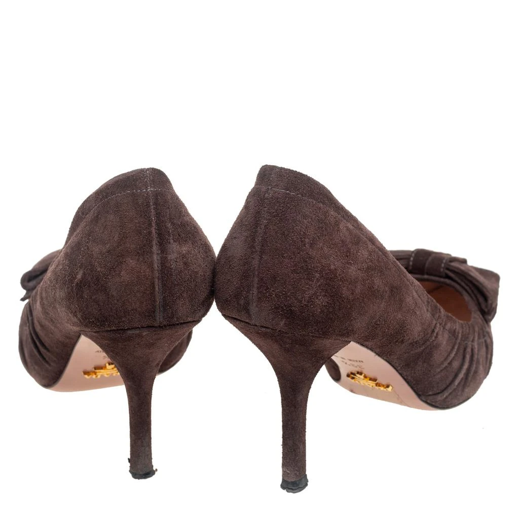 商品[二手商品] Prada|Prada Dark Brown Pleated Suede Pointed Toe Bow Pumps Size 39.5,价格¥771,第5张图片详细描述