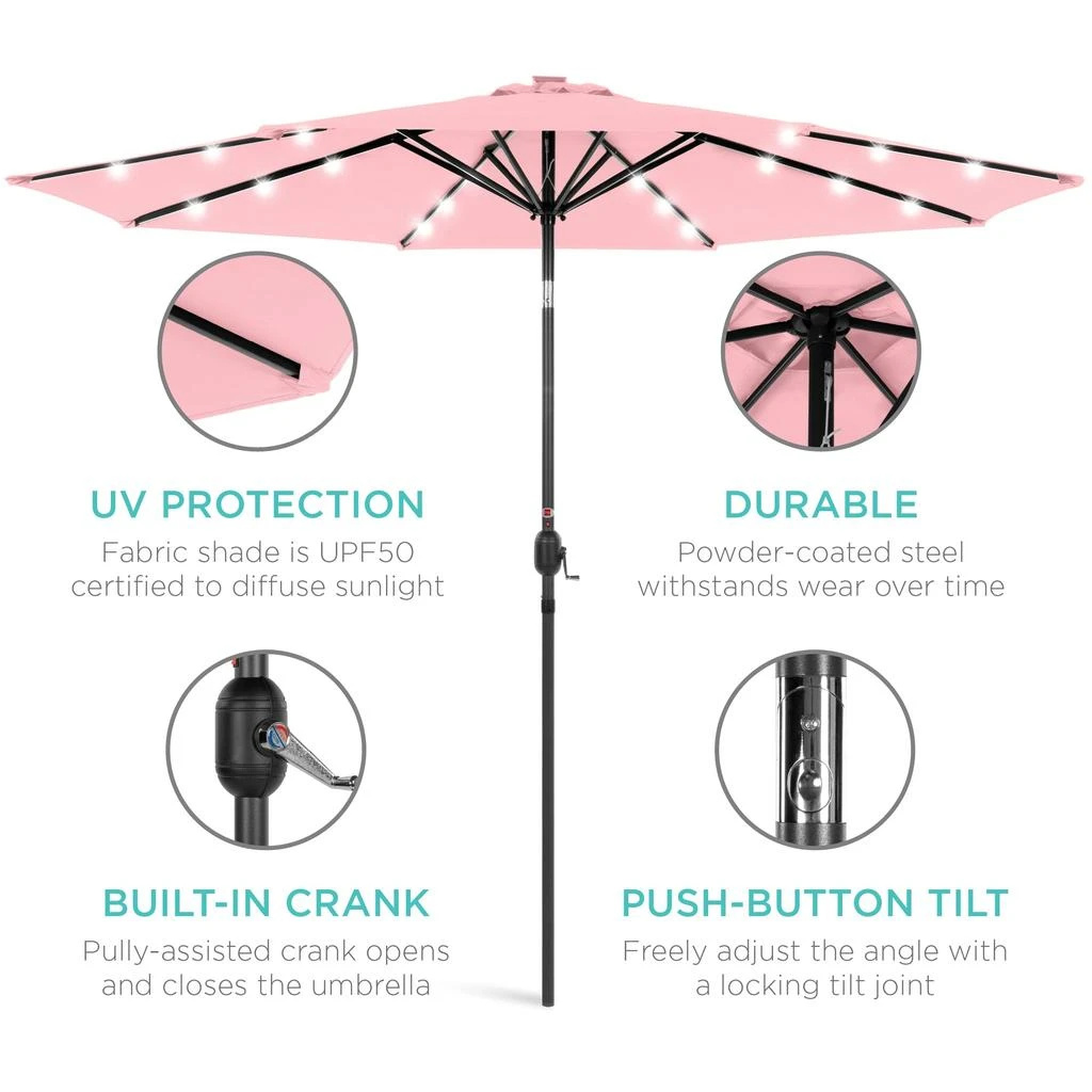 商品Best Choice Products|10ft Solar LED Lighted Patio Umbrella w/ Tilt Adjustment, UV-Resistant Fabric,价格¥625,第5张图片详细描述