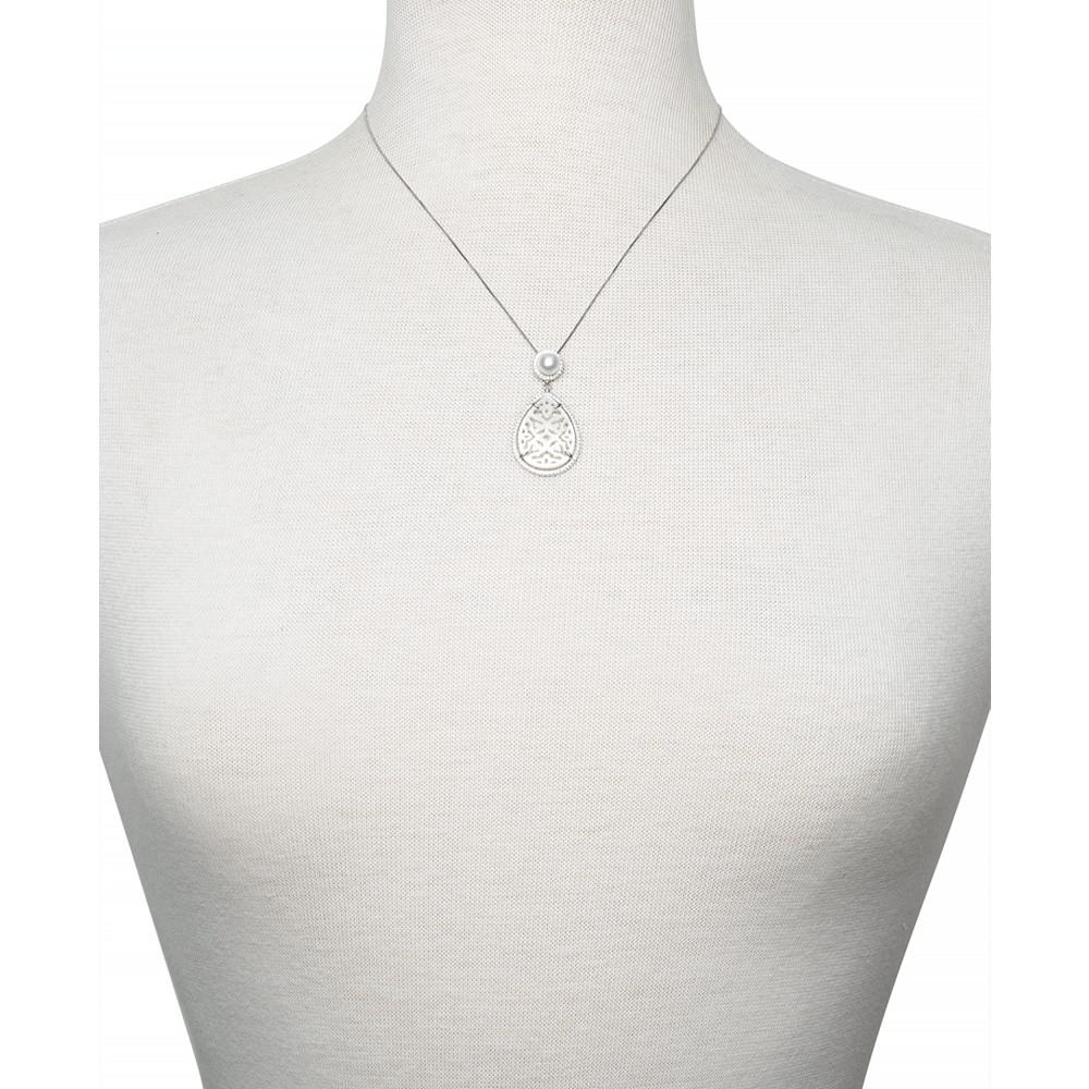 Cultured Freshwater Pearl (6mm), Carved Mother-of-Pearl, & Cubic Zirconia 18" Pendant Necklace in Sterling Silver商品第2张图片规格展示