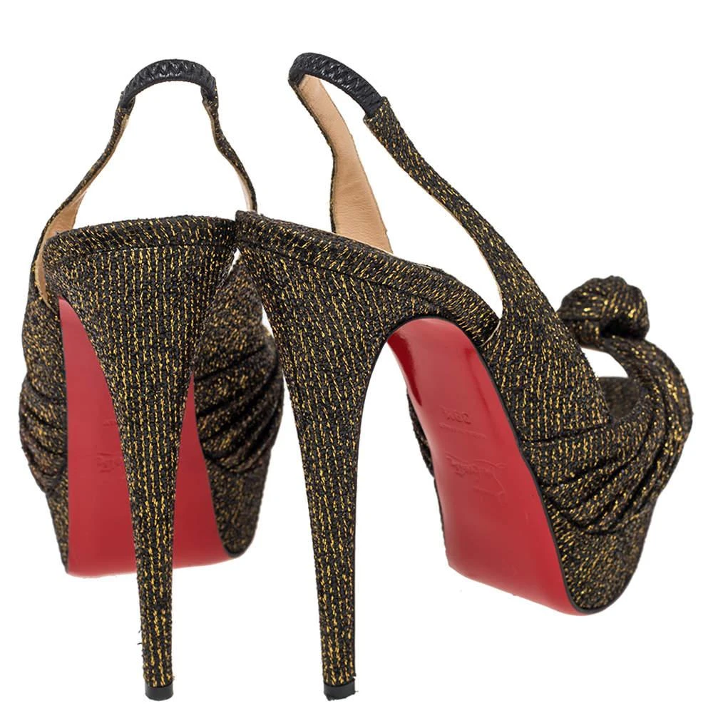 商品[二手商品] Christian Louboutin|Christian Louboutin Metallic Bronze Lurex Fabric Jenny Knotted Slingback Pumps Size 39.5,价格¥1740,第5张图片详细描述