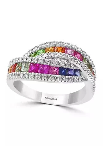 商品Effy|1 4 Ct. T.w. Diamond And 1.75 Ct. T.w. Multi Gemstone Ring In 14K White Gold,价格¥6570,第1张图片