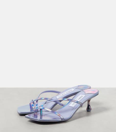 【完売必至】Jimmy Choo Etana 50 メタリックレザーミュール Etana 50 metallic leather mules in purple - Jimmy Choo