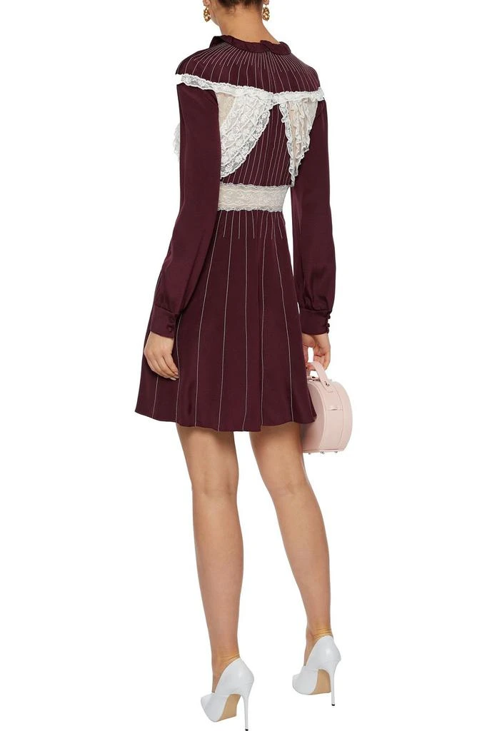商品Valentino|Velvet-trimmed Chantilly lace-paneled silk-jersey mini dress,价格¥12646,第1张图片