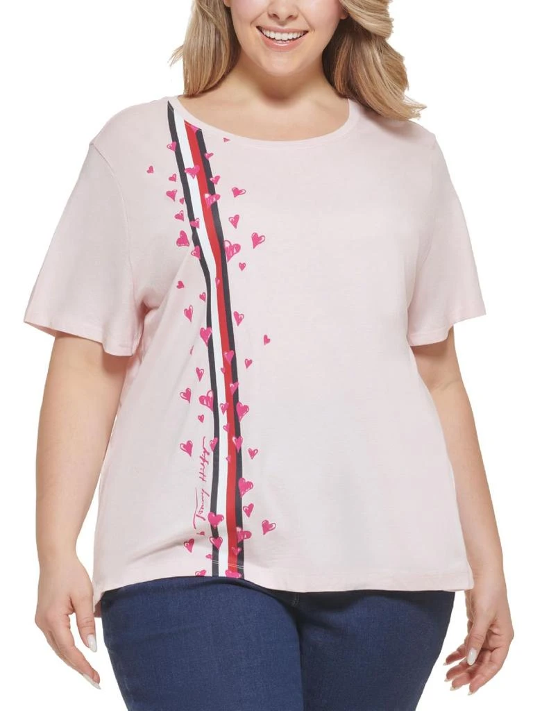 商品Tommy Hilfiger|Plus Womens Heart-Print Short Sleeve Graphic T-Shirt,价格¥178,第1张图片详细描述
