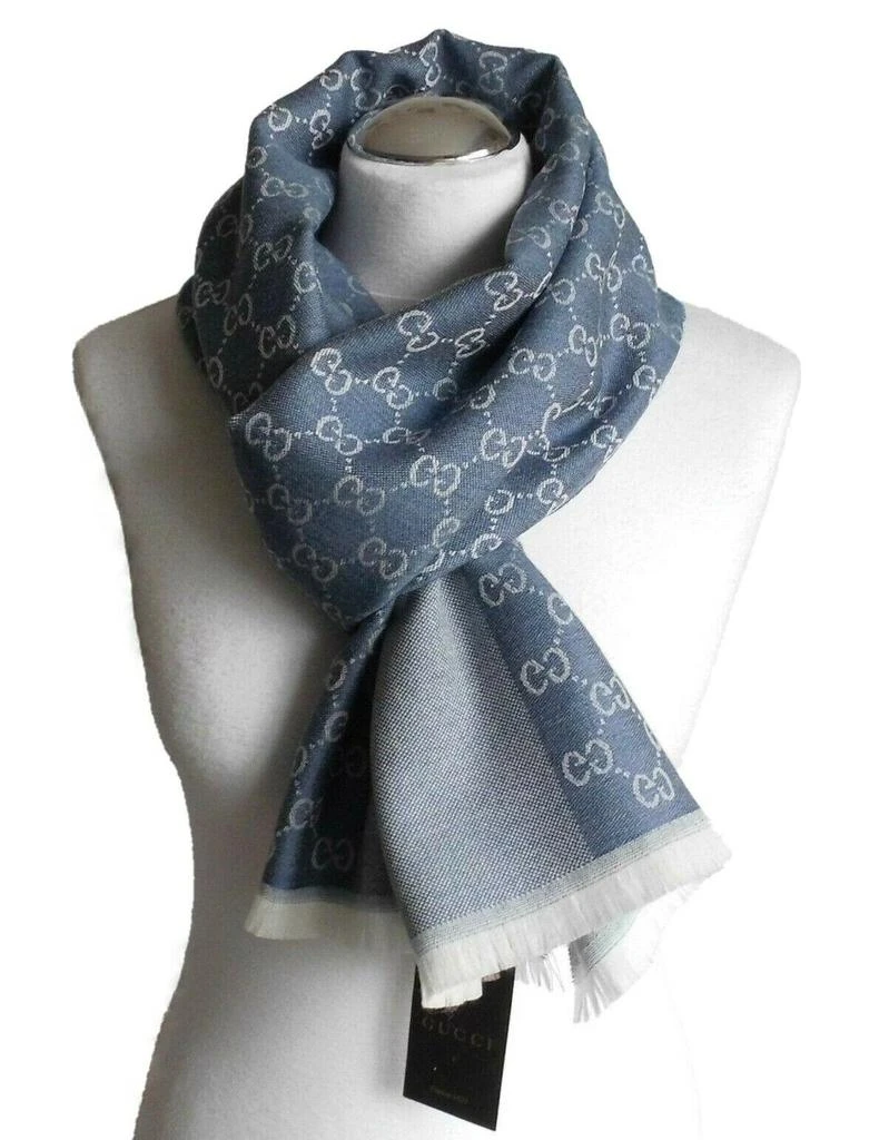 商品Gucci|Gucci 古驰GG字母半网格羊毛围巾 - 浅蓝色,价格¥3413,第3张图片详细描述