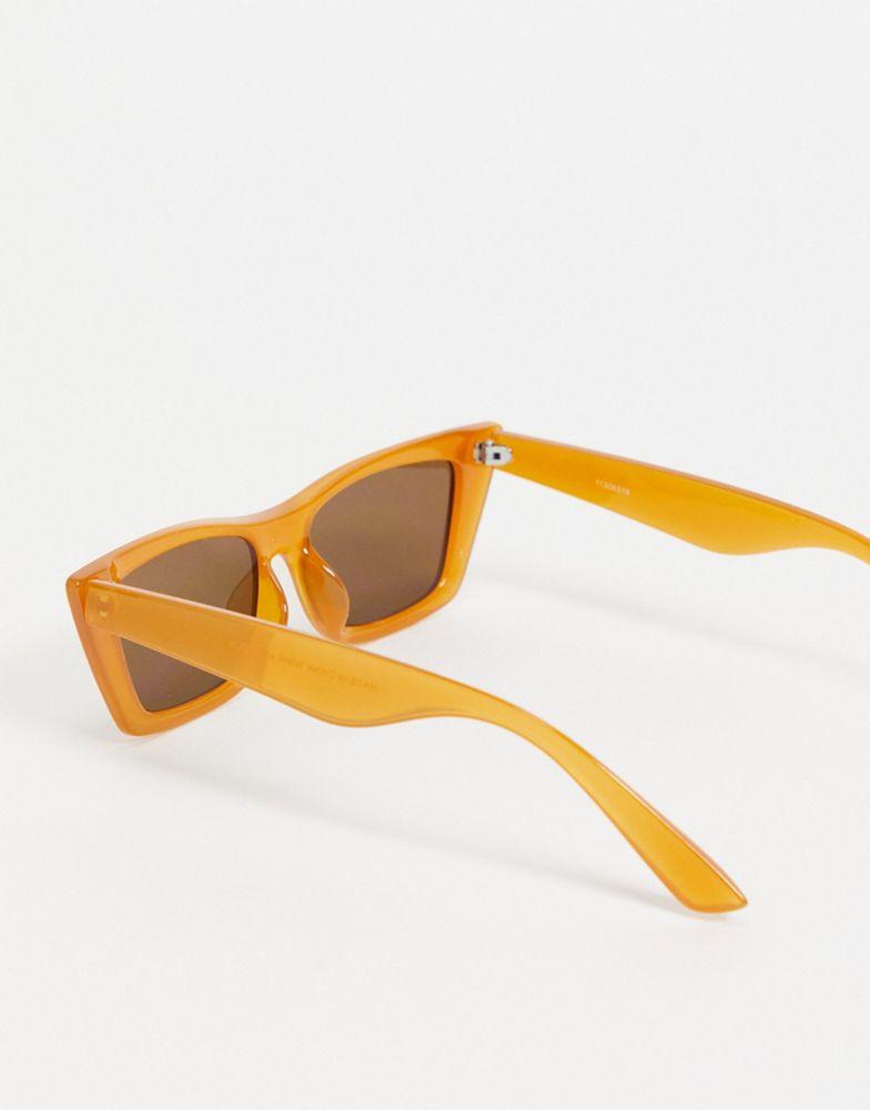ASOS DESIGN slim cat eye sunglasses in honey brown商品第2张图片规格展示