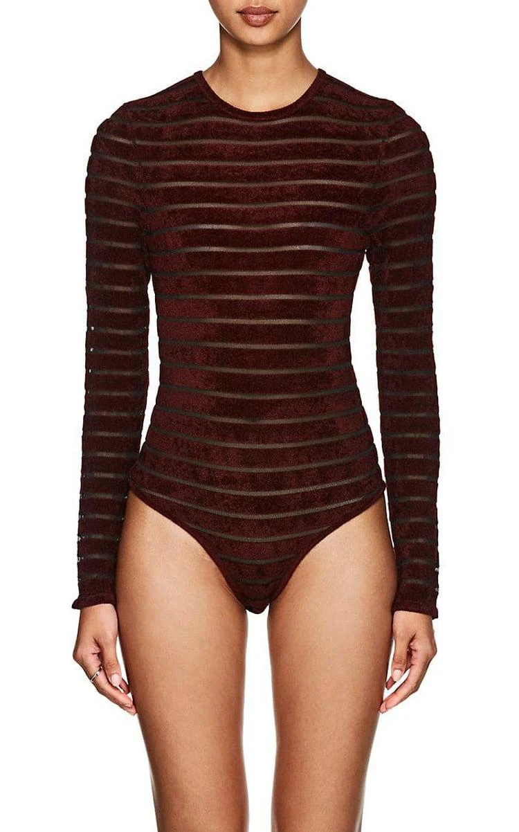 商品Ronny Kobo|Chani Velvet-Striped Tulle Bodysuit,价格¥665,第3张图片详细描述