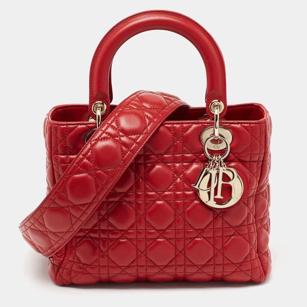 商品[二手商品] Dior|Dior Red Cannage Leather Medium Lady Dior Tote,价格¥16192,第1张图片