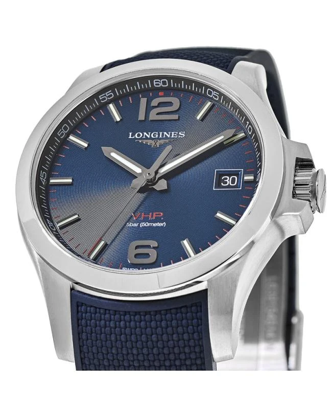 商品Longines|Longines Conquest V.H.P. 41mm Blue Dial Blue Rubber Strap Men's Watch L3.716.4.96.9,价格¥6348,第2张图片详细描述