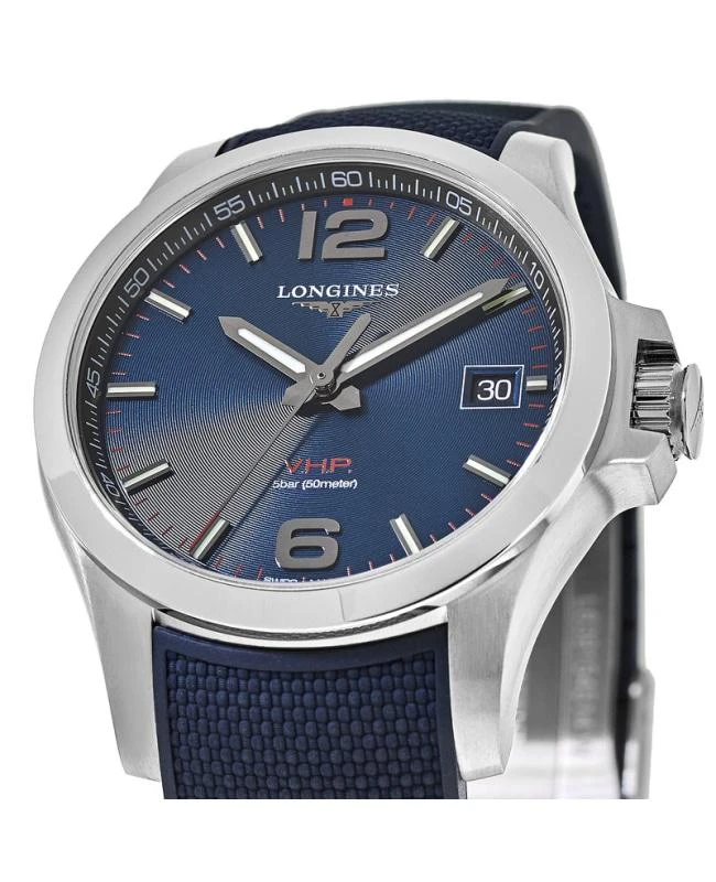 商品Longines|Longines Conquest V.H.P. 41mm Blue Dial Rubber Strap Men's Watch L3.716.4.96.9,价格¥5283,第2张图片详细描述