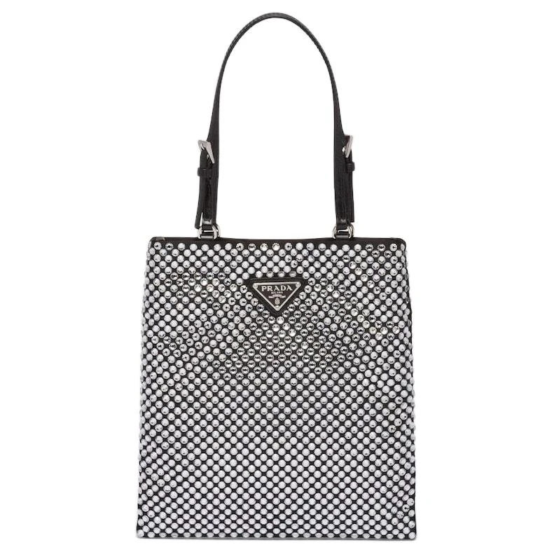 商品[国内直发] Prada|普拉达 水钻装饰 尼龙 手袋手提包 女款 银色,价格¥11517,第1张图片