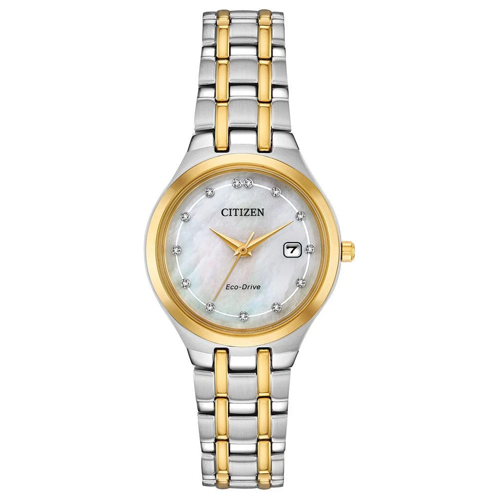 商品Citizen|Citizen Ladies Eco-Drive Mother Of Pearl Diamond Dial Bracelet Watch,价格¥2337,第1张图片