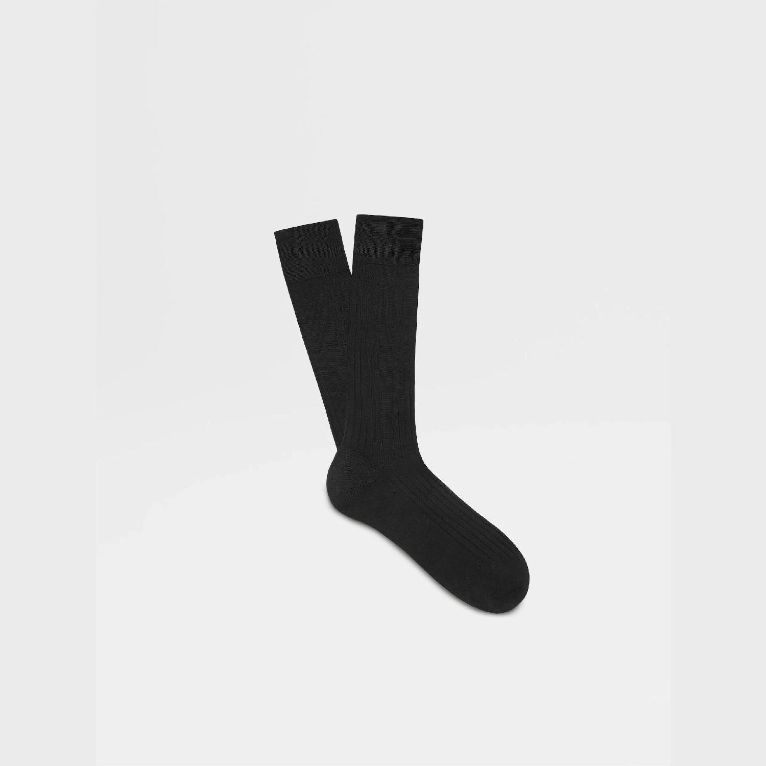 商品Zegna|包邮包税【预售7天发货】 ZEGNA杰尼亚 23秋冬 男士 袜子 Black Cotton Socks N4V40-011-001,价格¥468,第1张图片
