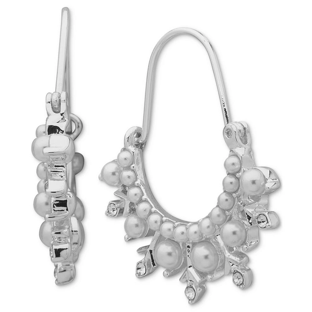 商品Anne Klein|Silver-Tone Crystal & Imitation Pearl Snowflake Hoop Earrings,价格¥71,第1张图片