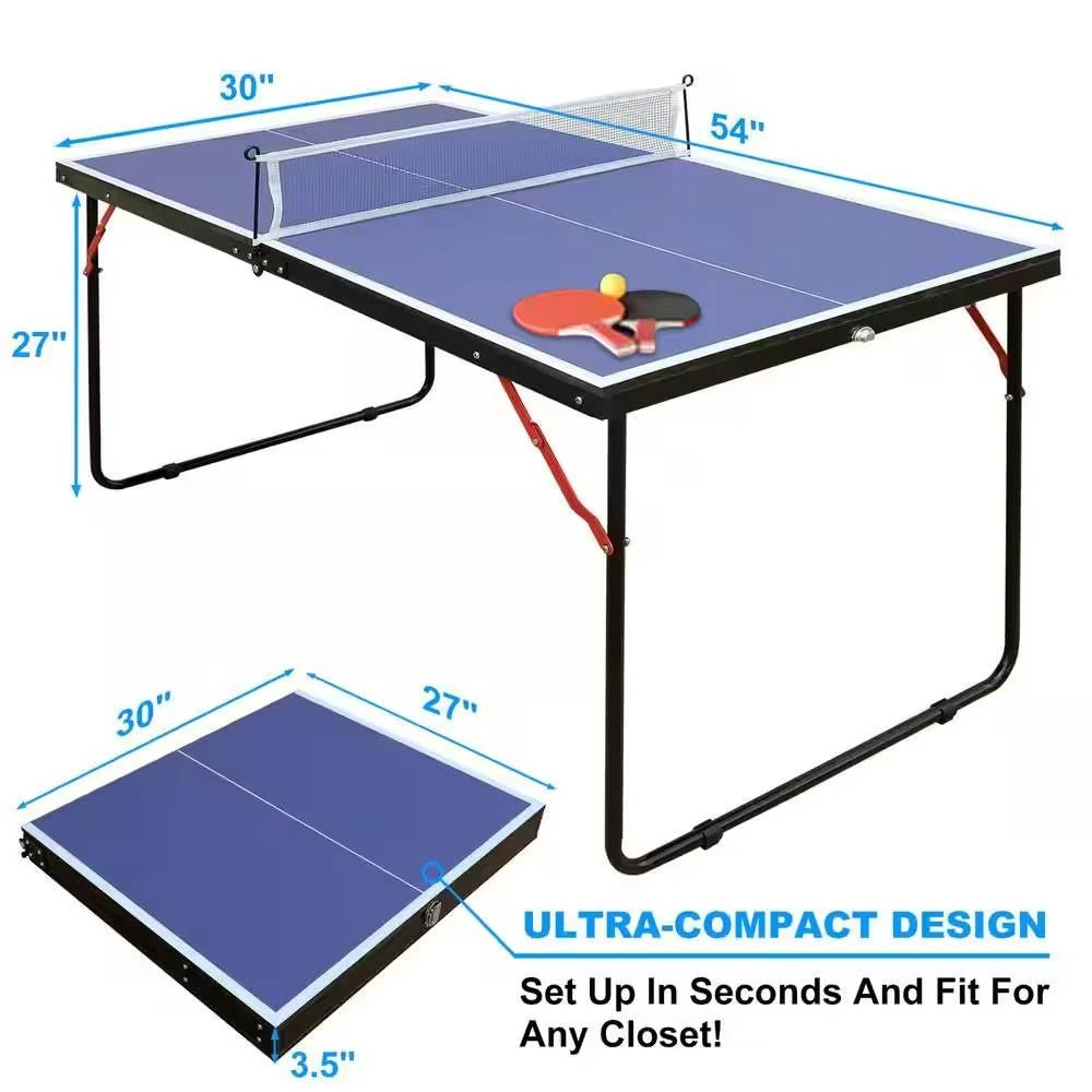 商品QuikFurn|Folding 54-inch Blue Ping Pong Table Tennis Table Set with Net 2 and Paddles,价格¥2645,第4张图片详细描述