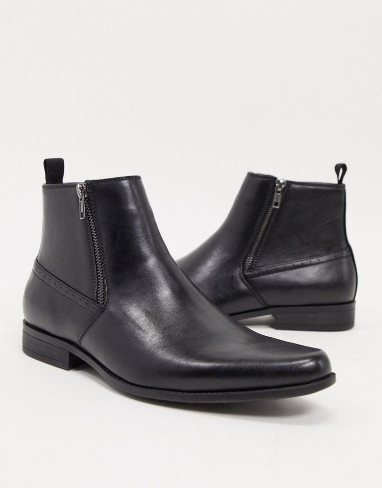 ASOS DESIGN chelsea boots in black faux leather with zips商品第4张图片规格展示