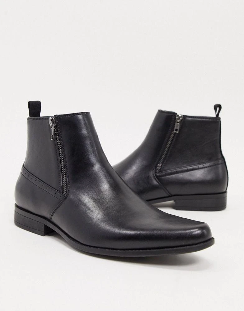 商品ASOS|ASOS DESIGN chelsea boots in black faux leather with zips,价格¥193,第4张图片详细描述