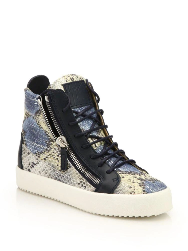 商品Giuseppe Zanotti|Giuseppe Zanotti - Snake-Embossed Leather High-Top Zip Sneakers,价格¥2249,第1张图片