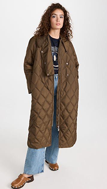 厚织尼龙布料绗缝大衣商品第4张图片规格展示