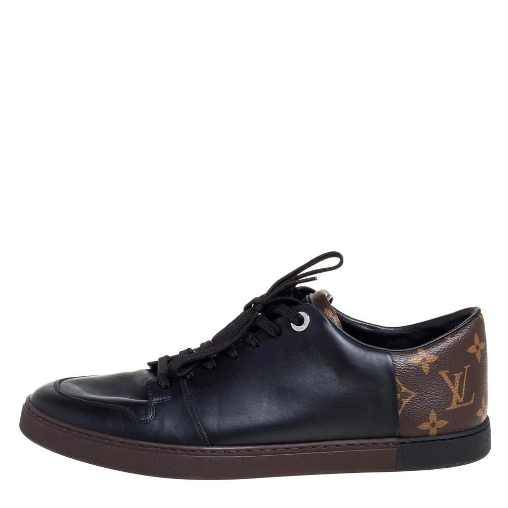 商品[二手商品] Louis Vuitton|Louis Vuitton Brown Monogram Canvas and Black Leather Low Top Sneakers Size 42,价格¥4145,第2张图片详细描述