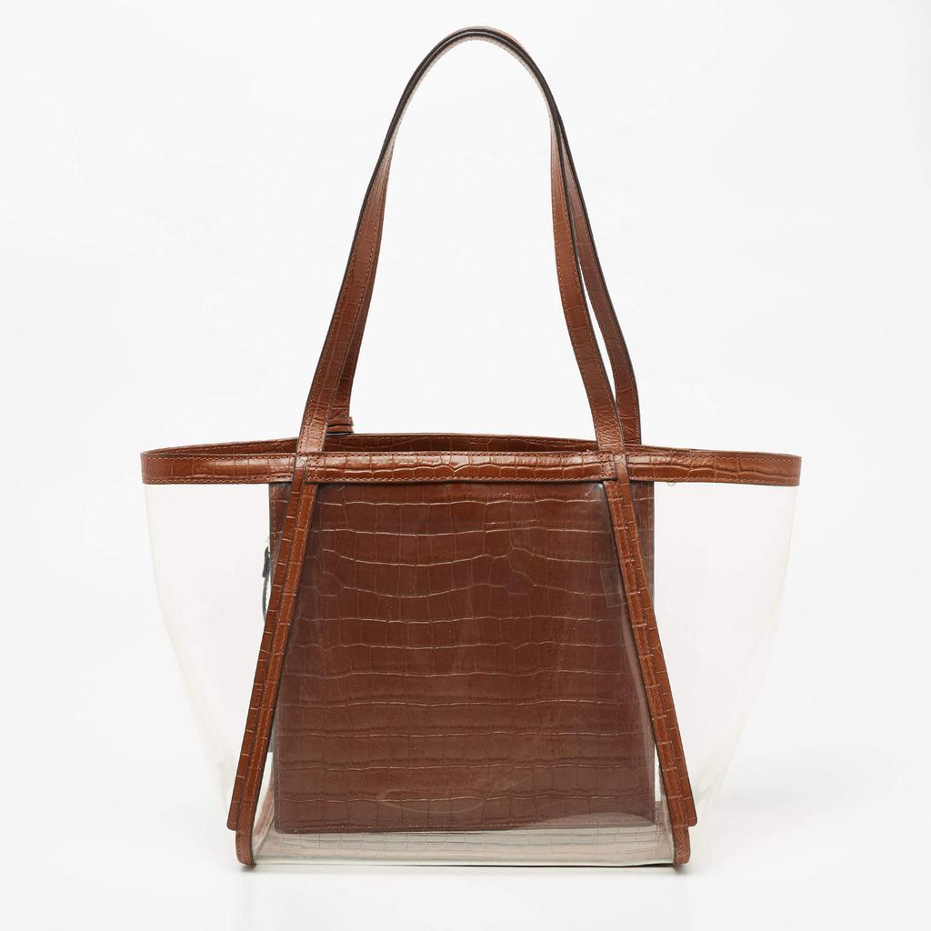 商品[二手商品] Michael Kors|Michael Kors Brown/Clear PVC and Croc Embossed Leather Large Whitney Tote,价格¥1412,第6张图片详细描述